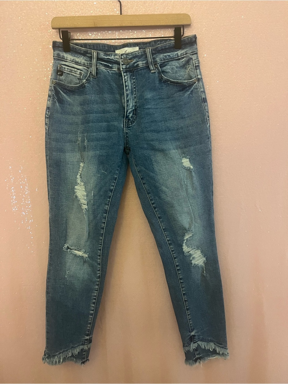 KanCan Distressed Ankle Crop Jeans - Blue